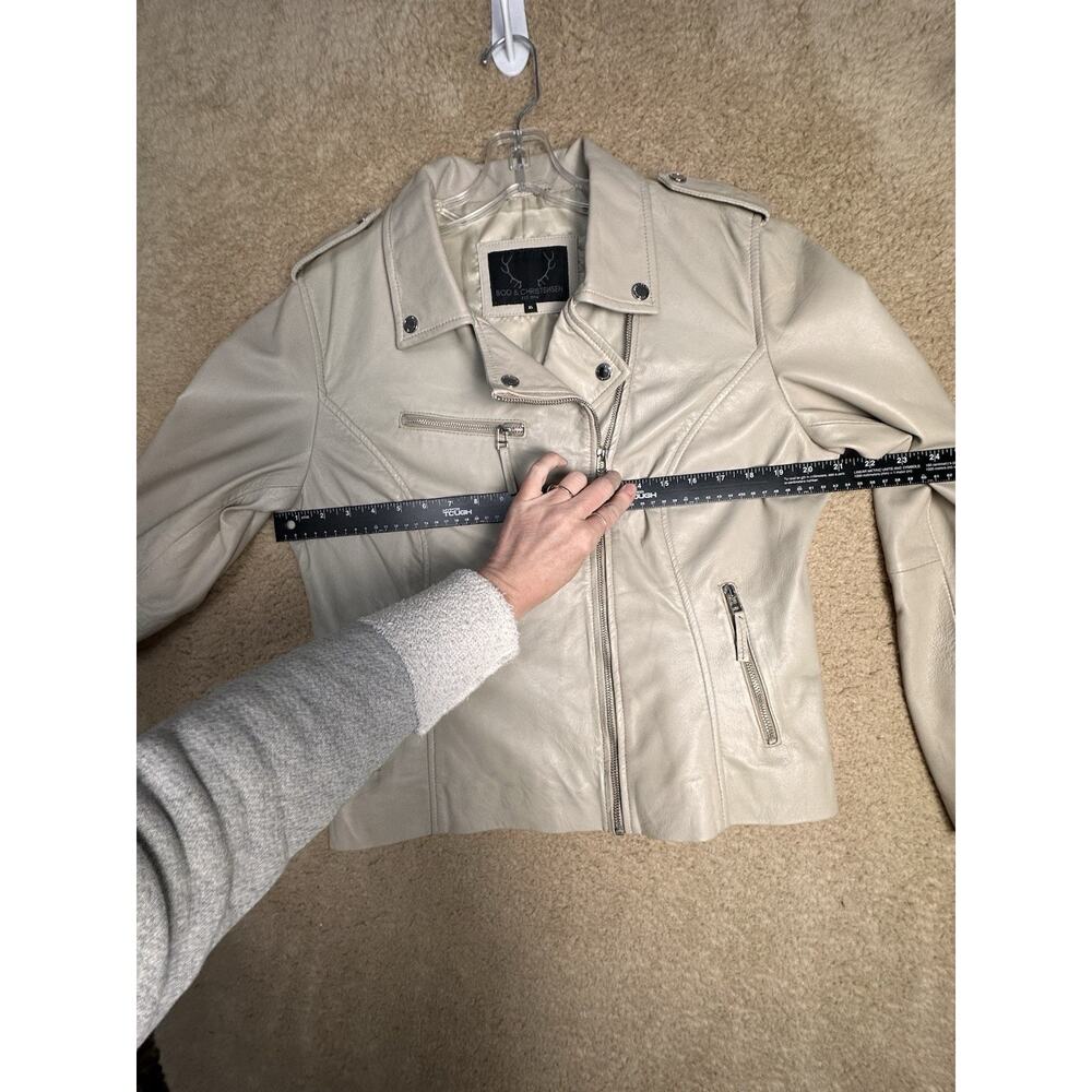 Bod & Christensen Beige Cream Soft Leather Biker Moto Bomber Jacket Sz XL Grunge - Picture 8 of 14